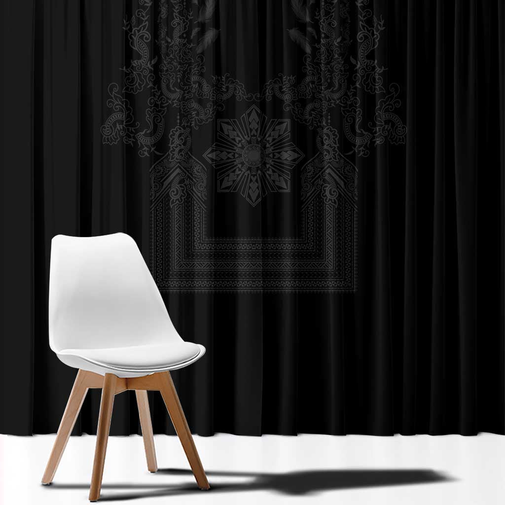 Philippines Barong Style Window Curtain with Polynesian Art and Leaf Motif Black Color LT03 - Polynesian Pride