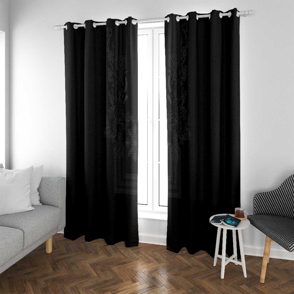 Philippines Barong Style Window Curtain with Polynesian Art and Leaf Motif Black Color LT03 With Grommets Black - Polynesian Pride