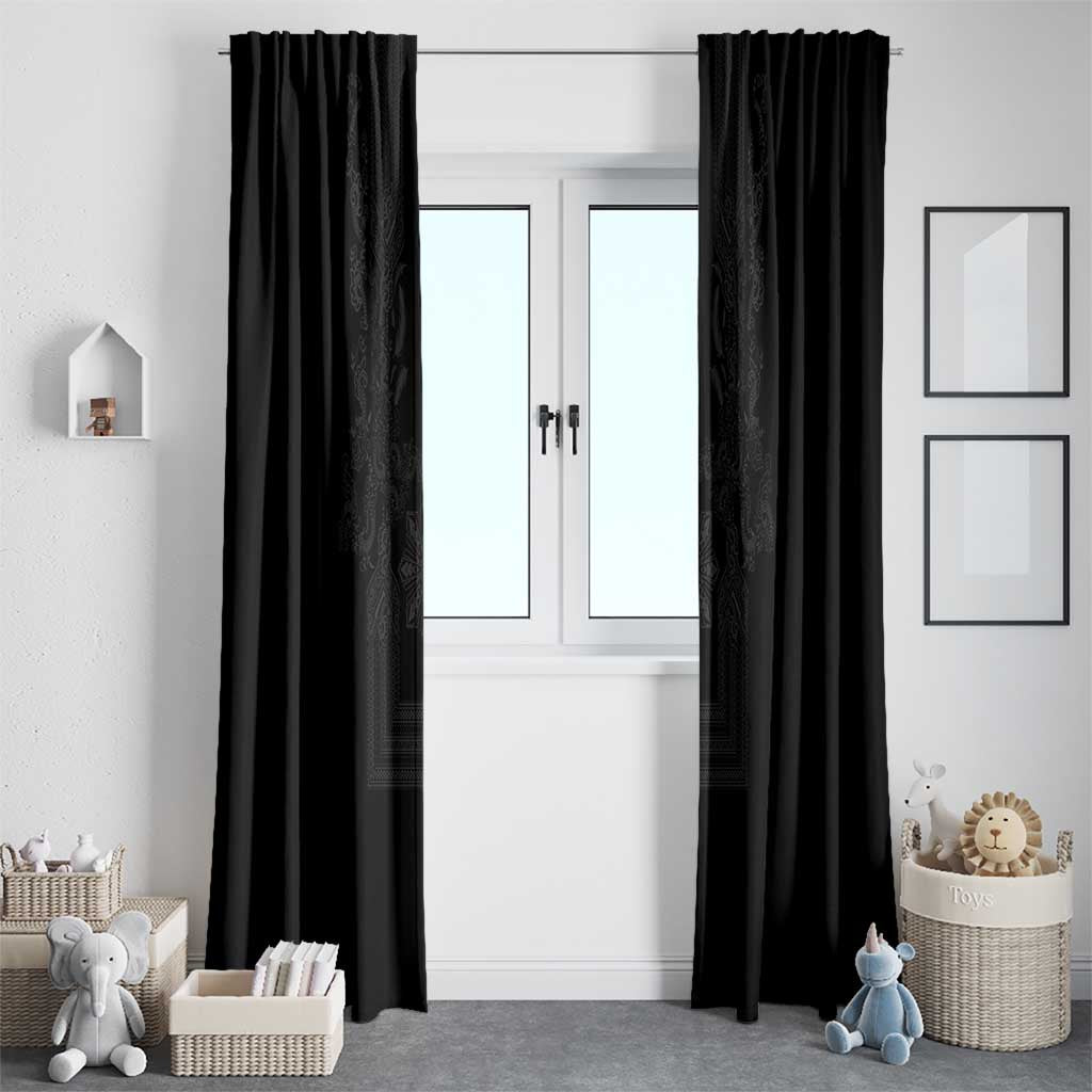 Philippines Barong Style Window Curtain with Polynesian Art and Leaf Motif Black Color LT03 - Polynesian Pride