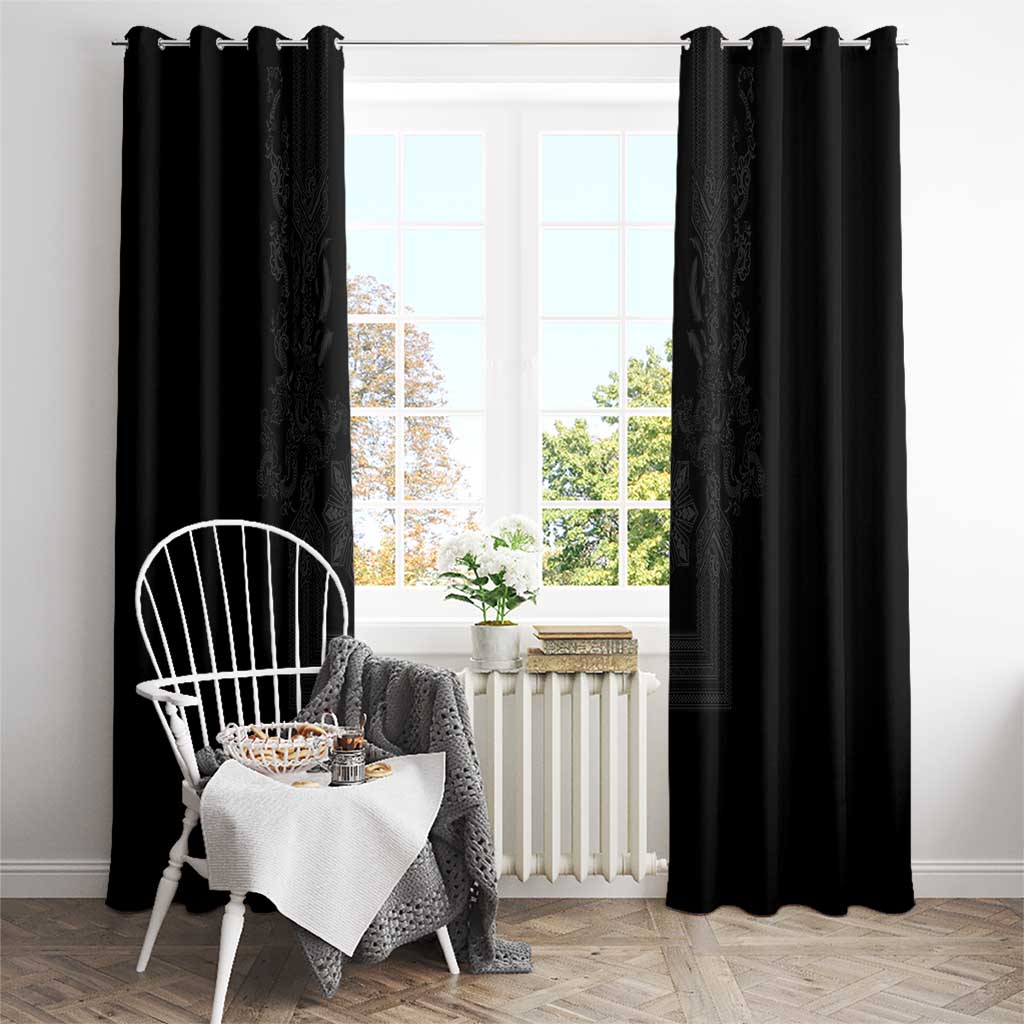 Philippines Barong Style Window Curtain with Polynesian Art and Leaf Motif Black Color LT03 - Polynesian Pride