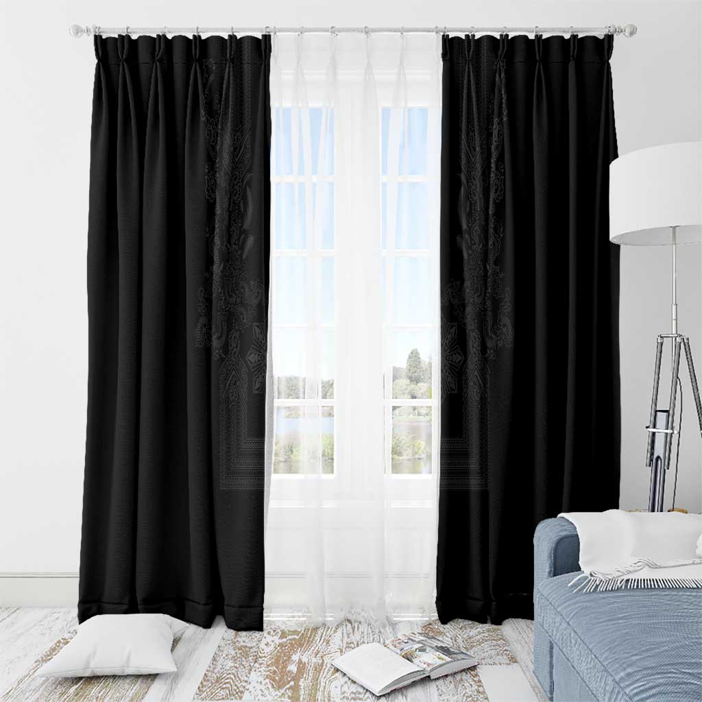 Philippines Barong Style Window Curtain with Polynesian Art and Leaf Motif Black Color LT03 - Polynesian Pride