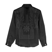 Philippines Barong Style Women Casual Shirt with Polynesian Art and Leaf Motif Black Color LT03 - Polynesian Pride