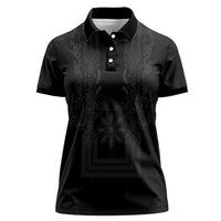 Philippines Barong Style Women Polo Shirt with Polynesian Art and Leaf Motif Black Color LT03 Female Black - Polynesian Pride