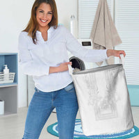 Philippines Barong Style Laundry Basket with Polynesian Art and Leaf Motif White Color