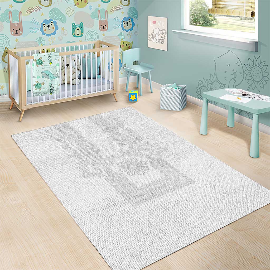 Philippines Barong Style Area Rug with Polynesian Art and Leaf Motif White Color