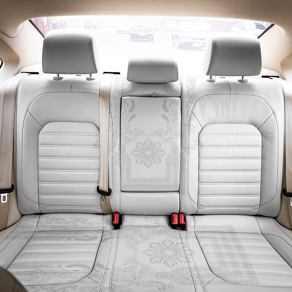 Philippines Barong Style Back Car Seat Cover with Polynesian Art and Leaf Motif White Color LT03 - Polynesian Pride