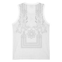 Philippines Barong Style Basketball Jersey with Polynesian Art and Leaf Motif White Color