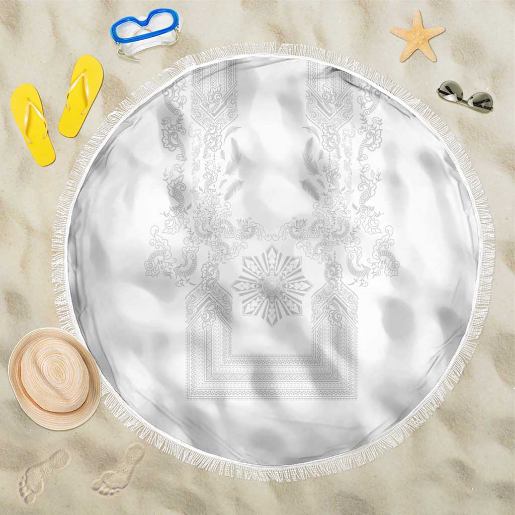 Philippines Barong Style Beach Blanket with Polynesian Art and Leaf Motif White Color