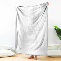 Philippines Barong Style Blanket with Polynesian Art and Leaf Motif White Color