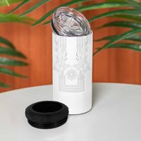 Philippines Barong Style 4 in 1 Can Cooler Tumbler with Polynesian Art and Leaf Motif White Color LT03 - Polynesian Pride