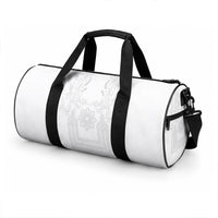 Philippines Barong Style Duffle Bag with Polynesian Art and Leaf Motif White Color