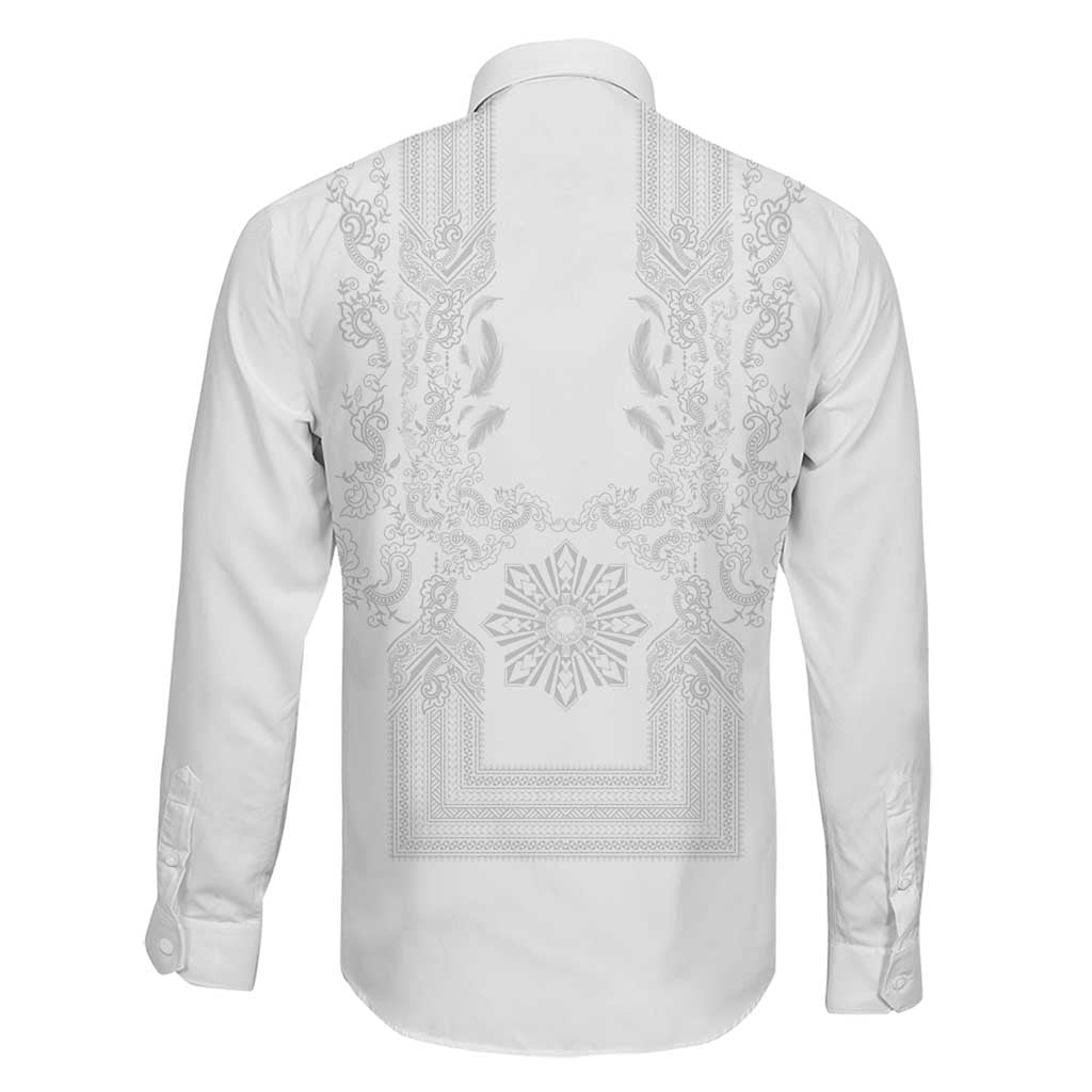 Philippines Barong Style Family Matching Short Sleeve Bodycon Dress and Hawaiian Shirt with Polynesian Art and Leaf Motif White Color LT03 - Polynesian Pride