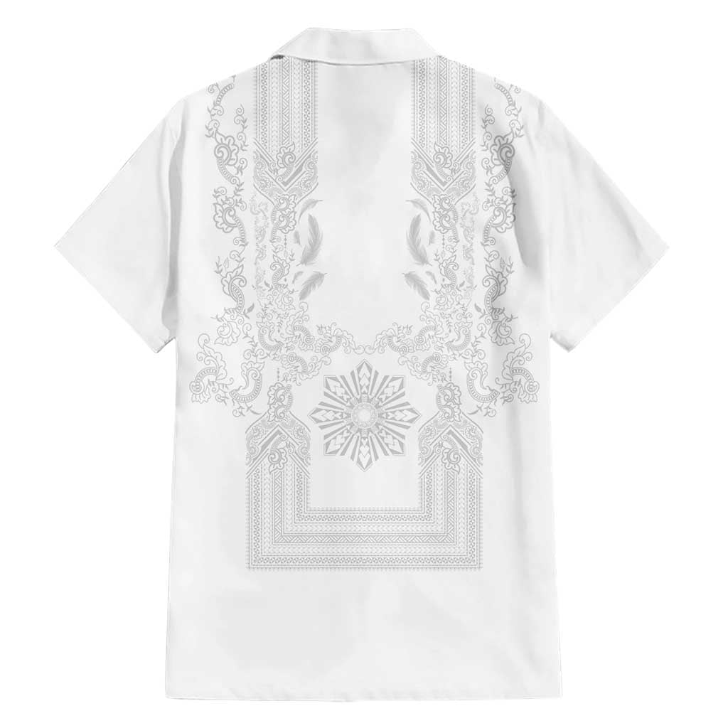 Philippines Barong Style Family Matching Tank Maxi Dress and Hawaiian Shirt with Polynesian Art and Leaf Motif White Color LT03 - Polynesian Pride