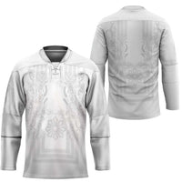 Philippines Barong Style Hockey Jersey with Polynesian Art and Leaf Motif White Color