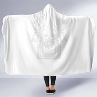 Philippines Barong Style Hooded Blanket with Polynesian Art and Leaf Motif White Color