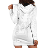 Philippines Barong Style Hoodie Dress with Polynesian Art and Leaf Motif White Color LT03 - Polynesian Pride