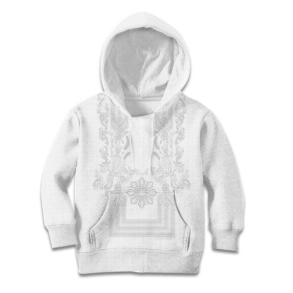 Philippines Barong Style Kid Hoodie with Polynesian Art and Leaf Motif White Color LT03 Hoodie White - Polynesian Pride