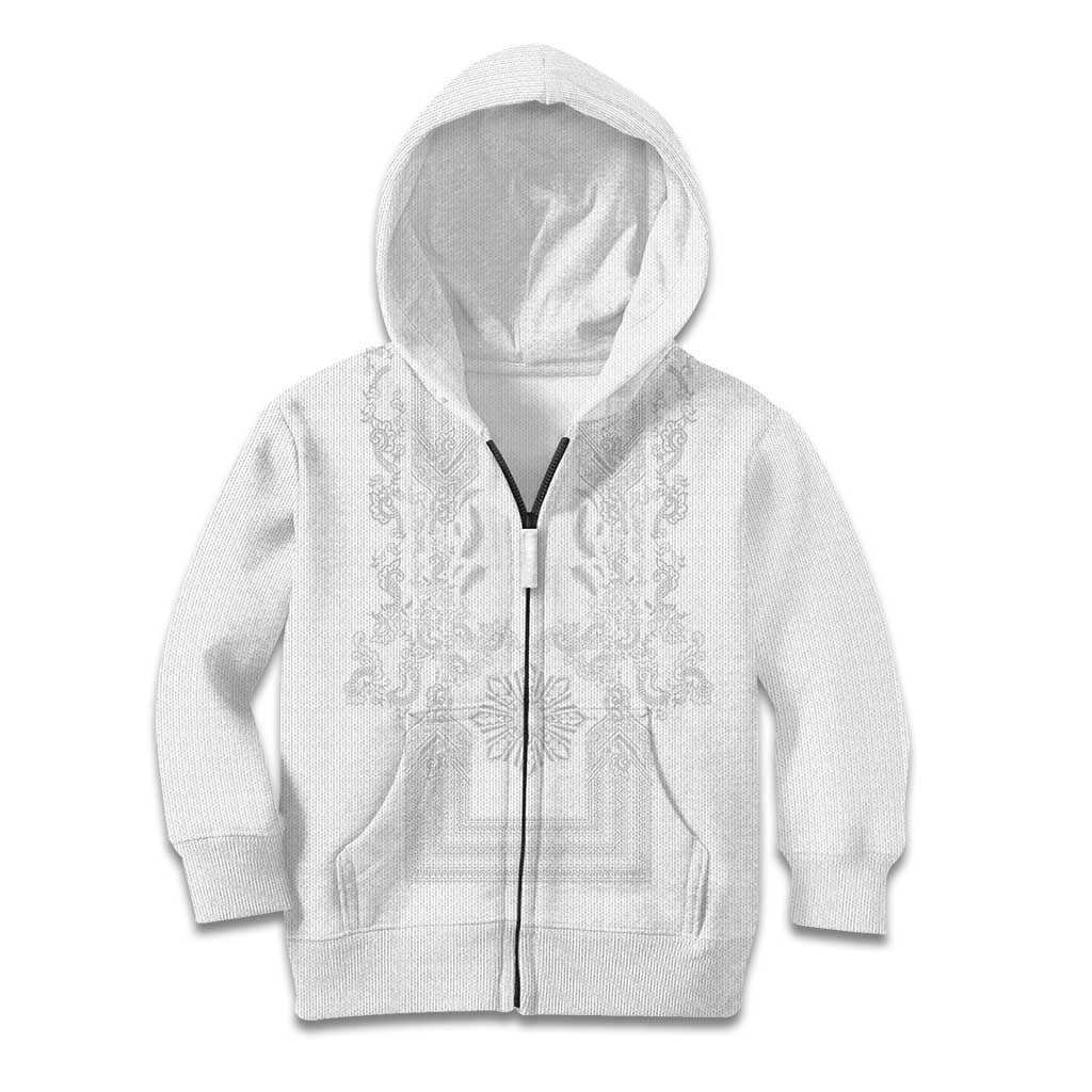 Philippines Barong Style Kid Hoodie with Polynesian Art and Leaf Motif White Color LT03 Zip Hoodie White - Polynesian Pride