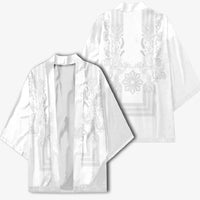 Philippines Barong Style Kimono with Polynesian Art and Leaf Motif White Color LT03 - Polynesian Pride