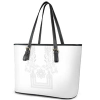Philippines Barong Style Leather Tote Bag with Polynesian Art and Leaf Motif White Color
