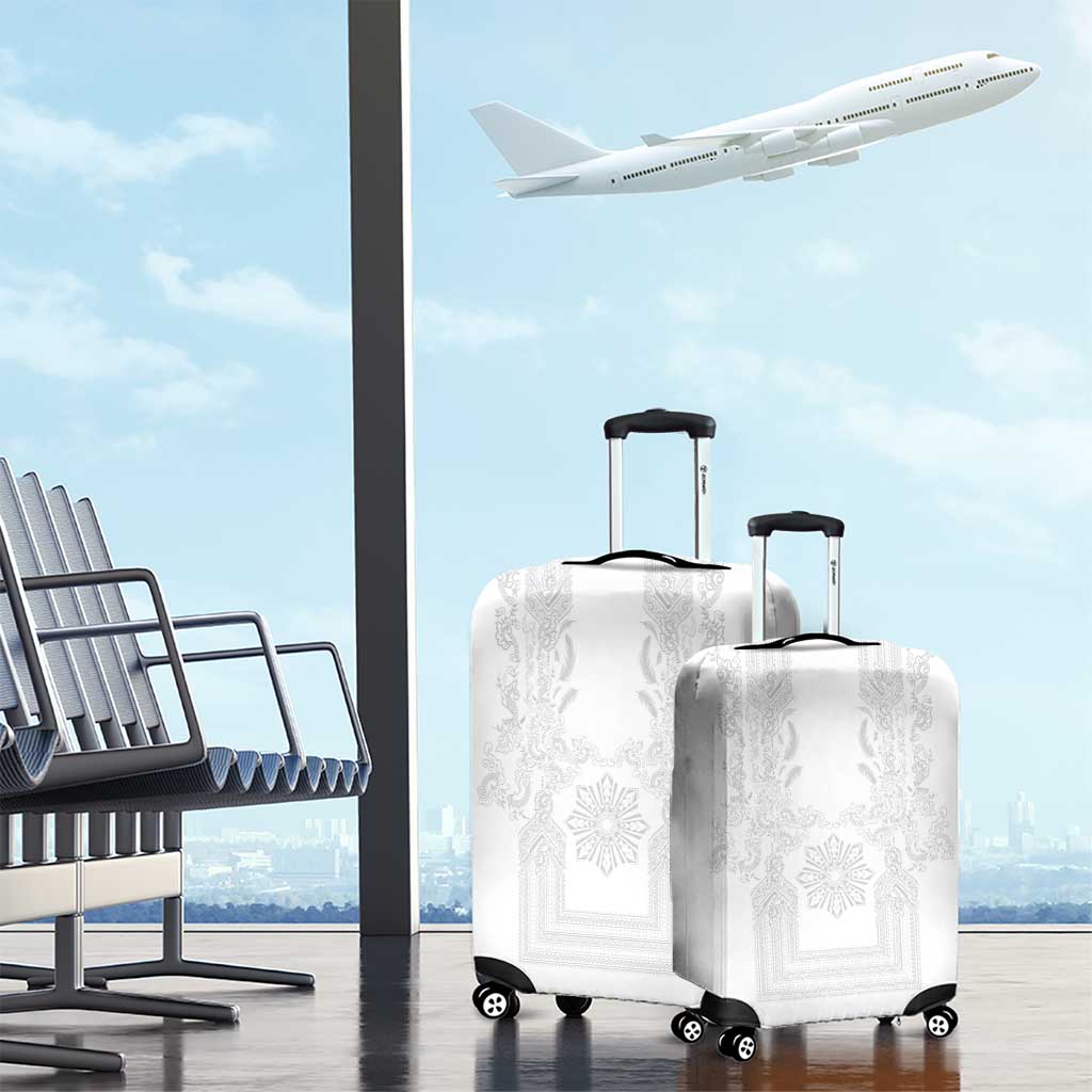 Philippines Barong Style Luggage Cover with Polynesian Art and Leaf Motif White Color