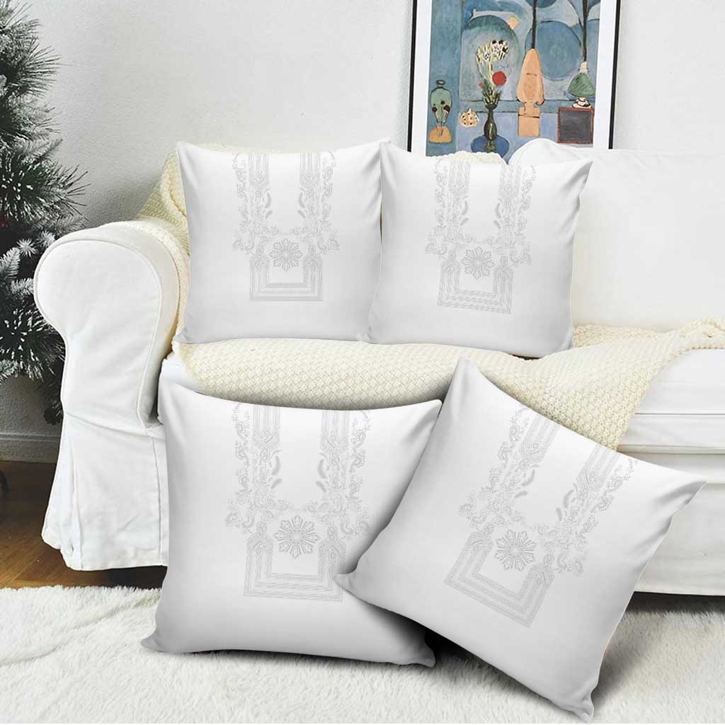 Philippines Barong Style Pillow Cover with Polynesian Art and Leaf Motif White Color