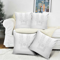 Philippines Barong Style Pillow Cover with Polynesian Art and Leaf Motif White Color