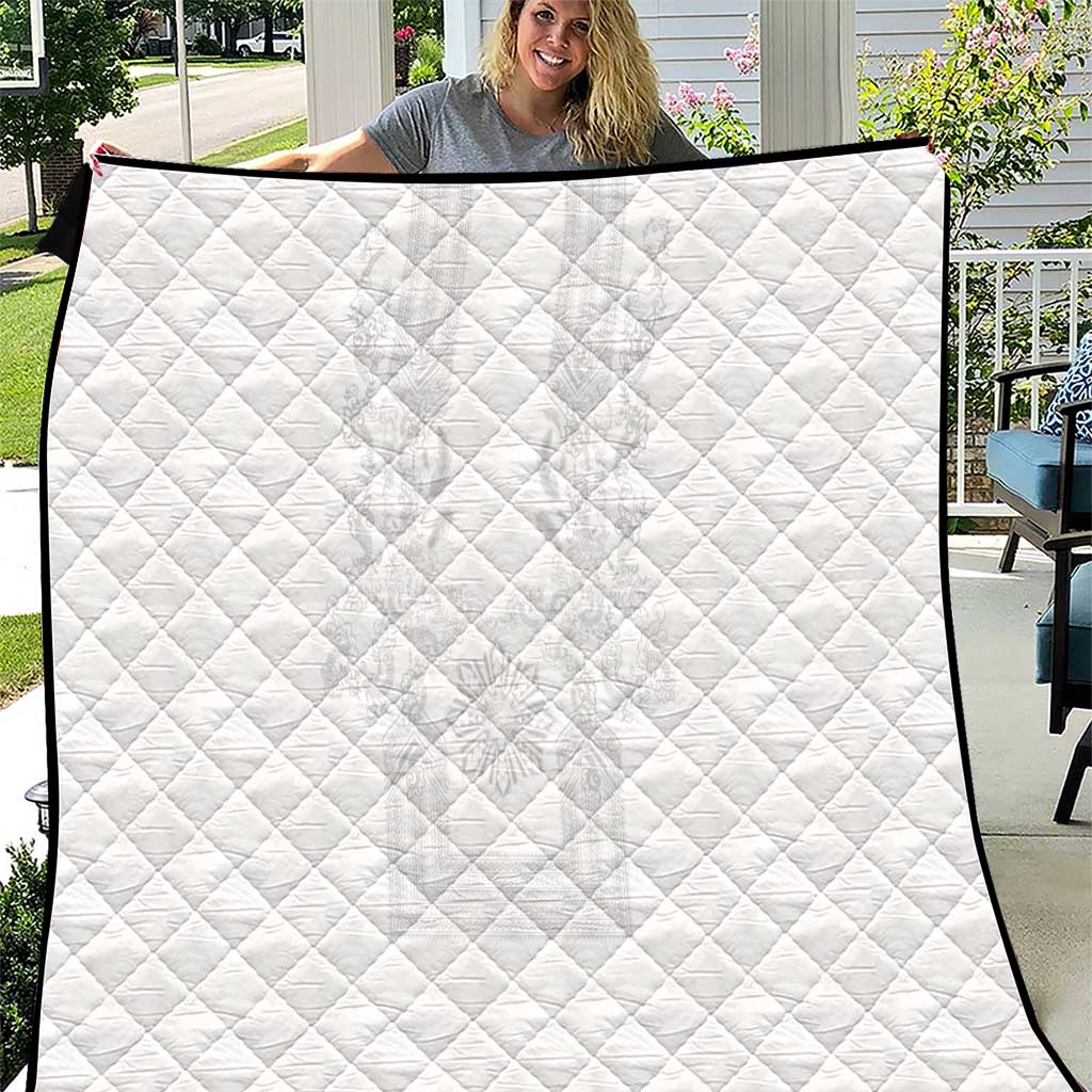 Philippines Barong Style Quilt with Polynesian Art and Leaf Motif White Color
