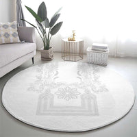 Philippines Barong Style Round Carpet with Polynesian Art and Leaf Motif White Color