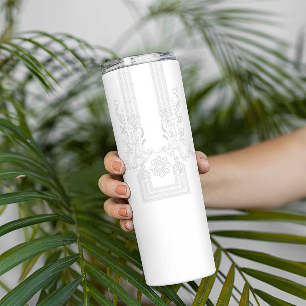 Philippines Barong Style Skinny Tumbler with Polynesian Art and Leaf Motif White Color LT03 - Polynesian Pride