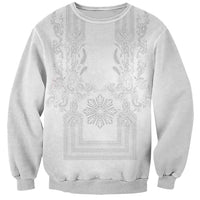 Philippines Barong Style Sweatshirt with Polynesian Art and Leaf Motif White Color