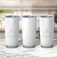 Philippines Barong Style Tumbler Cup with Polynesian Art and Leaf Motif White Color