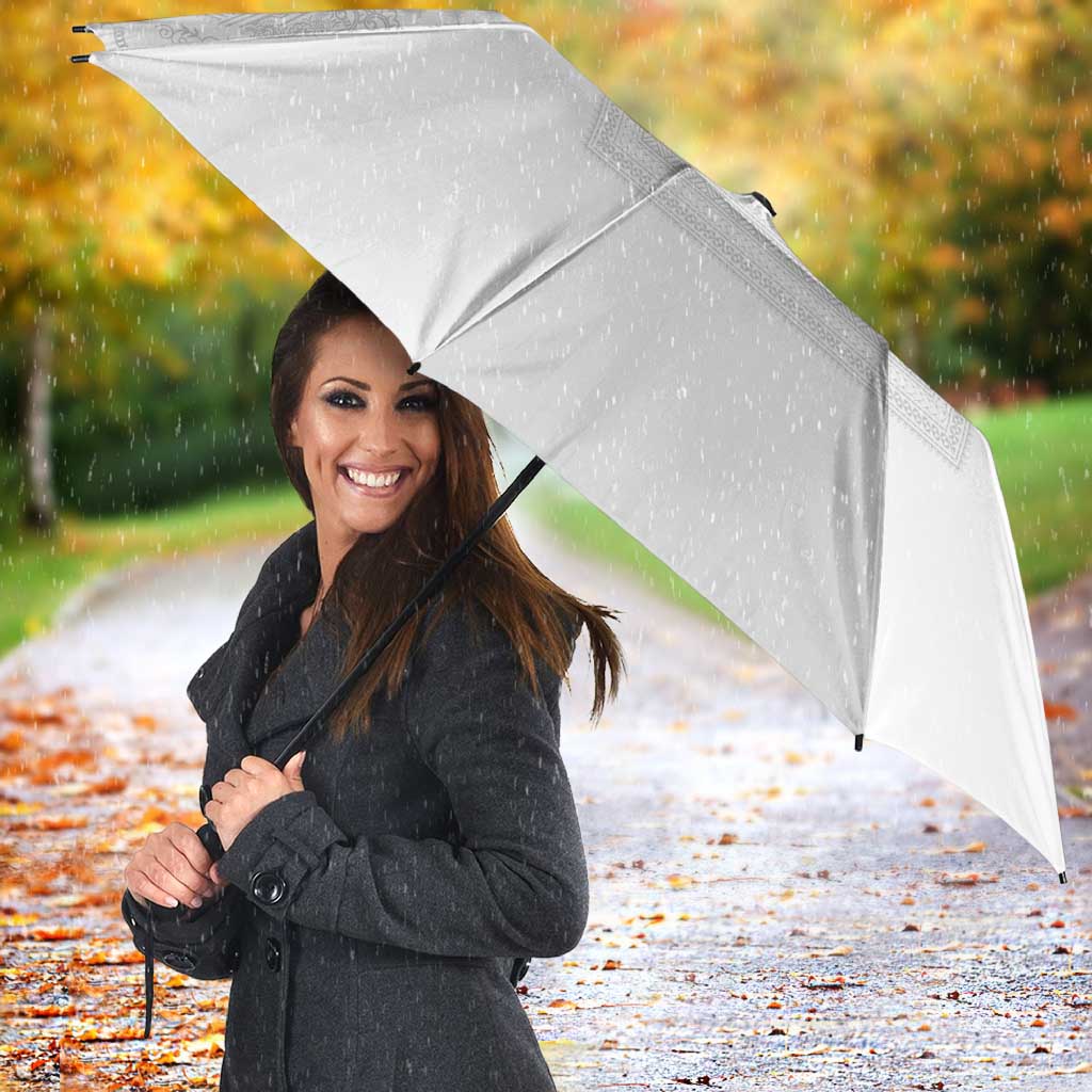 Philippines Barong Style Umbrella with Polynesian Art and Leaf Motif White Color