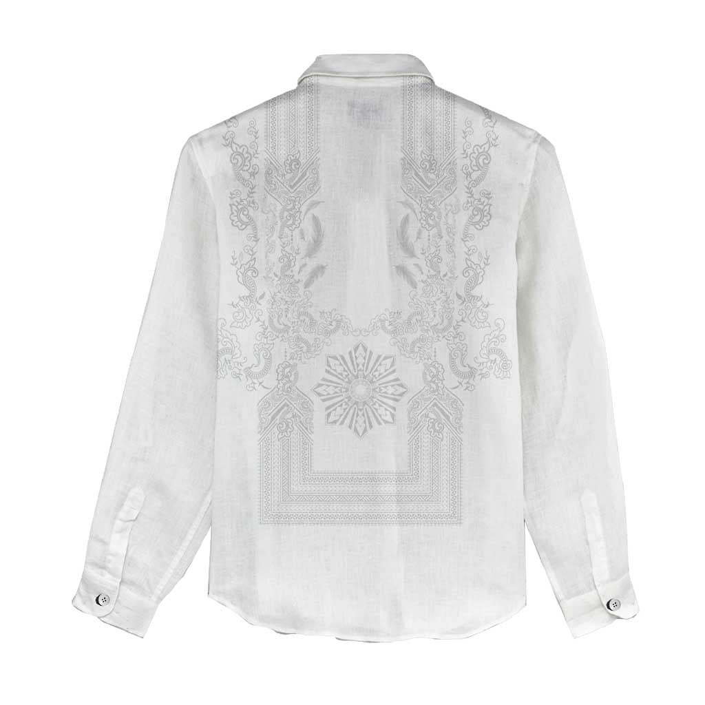 Philippines Barong Style Women Casual Shirt with Polynesian Art and Leaf Motif White Color LT03 - Polynesian Pride
