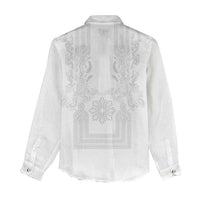 Philippines Barong Style Women Casual Shirt with Polynesian Art and Leaf Motif White Color LT03 - Polynesian Pride