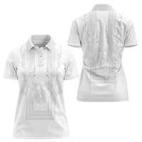 Philippines Barong Style Women Polo Shirt with Polynesian Art and Leaf Motif White Color LT03 - Polynesian Pride