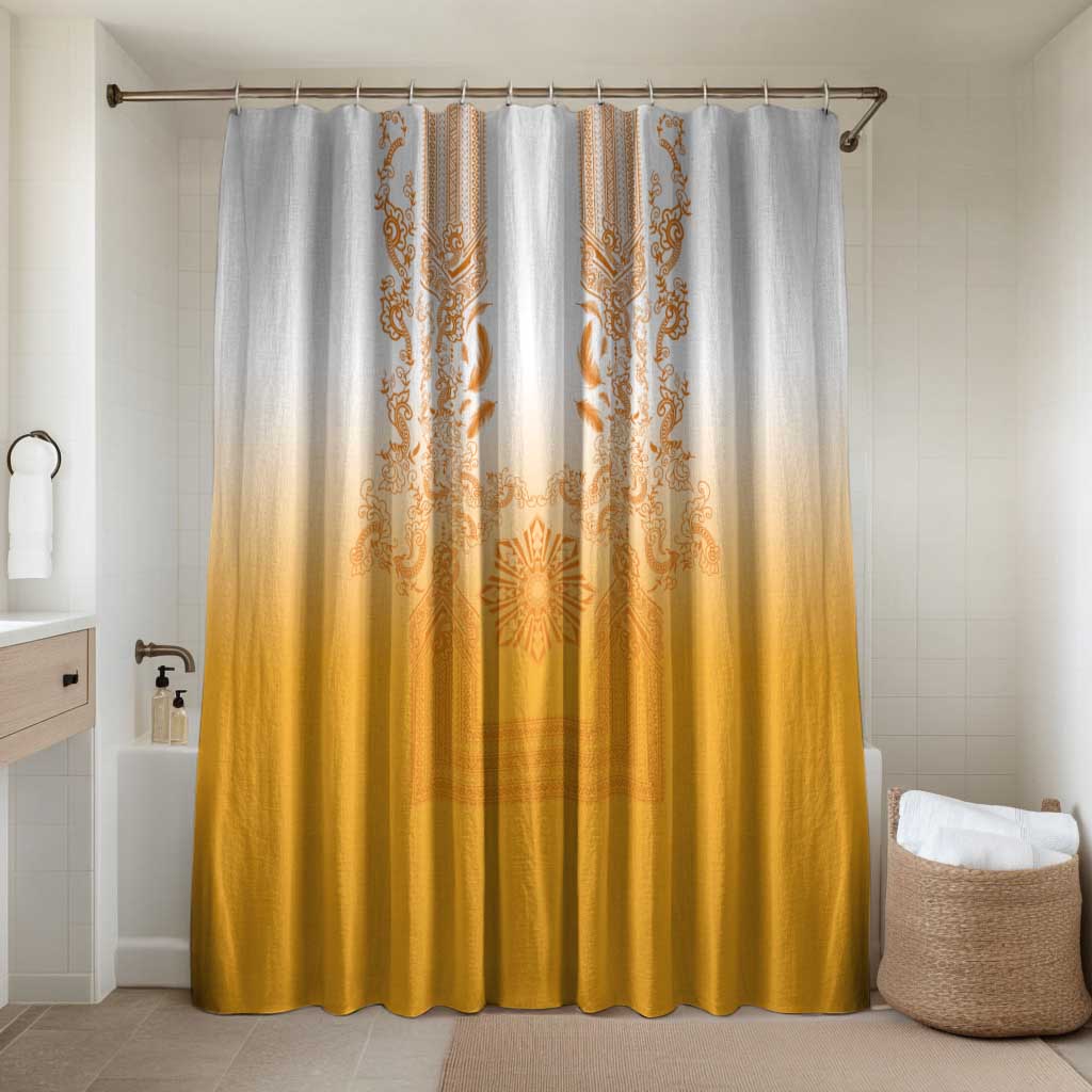 Philippines Barong Style Bathroom Set with Polynesian Art and Leaf Motif Yellow Color