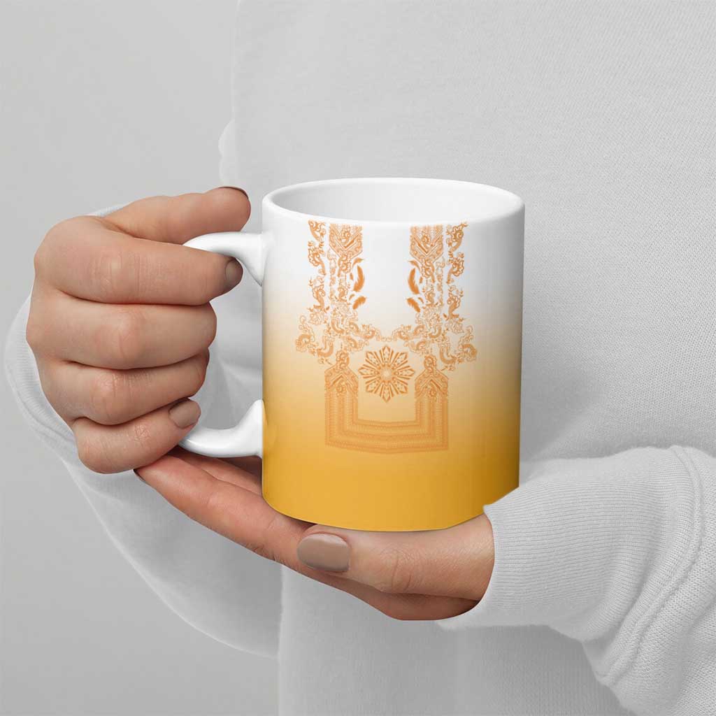 Philippines Barong Style Ceramic Mug with Polynesian Art and Leaf Motif Yellow Color