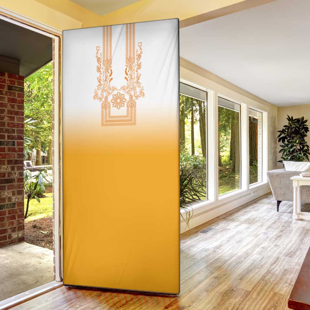 Philippines Barong Style Door Cover with Polynesian Art and Leaf Motif Yellow Color