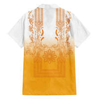 Philippines Barong Style Family Matching Off Shoulder Maxi Dress and Hawaiian Shirt with Polynesian Art and Leaf Motif Yellow Color LT03 - Polynesian Pride