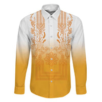 Philippines Barong Style Family Matching Puletasi and Hawaiian Shirt with Polynesian Art and Leaf Motif Yellow Color LT03 Dad's Shirt - Long Sleeve Yellow - Polynesian Pride