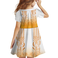 Philippines Barong Style Family Matching Short Sleeve Bodycon Dress and Hawaiian Shirt with Polynesian Art and Leaf Motif Yellow Color LT03 - Polynesian Pride