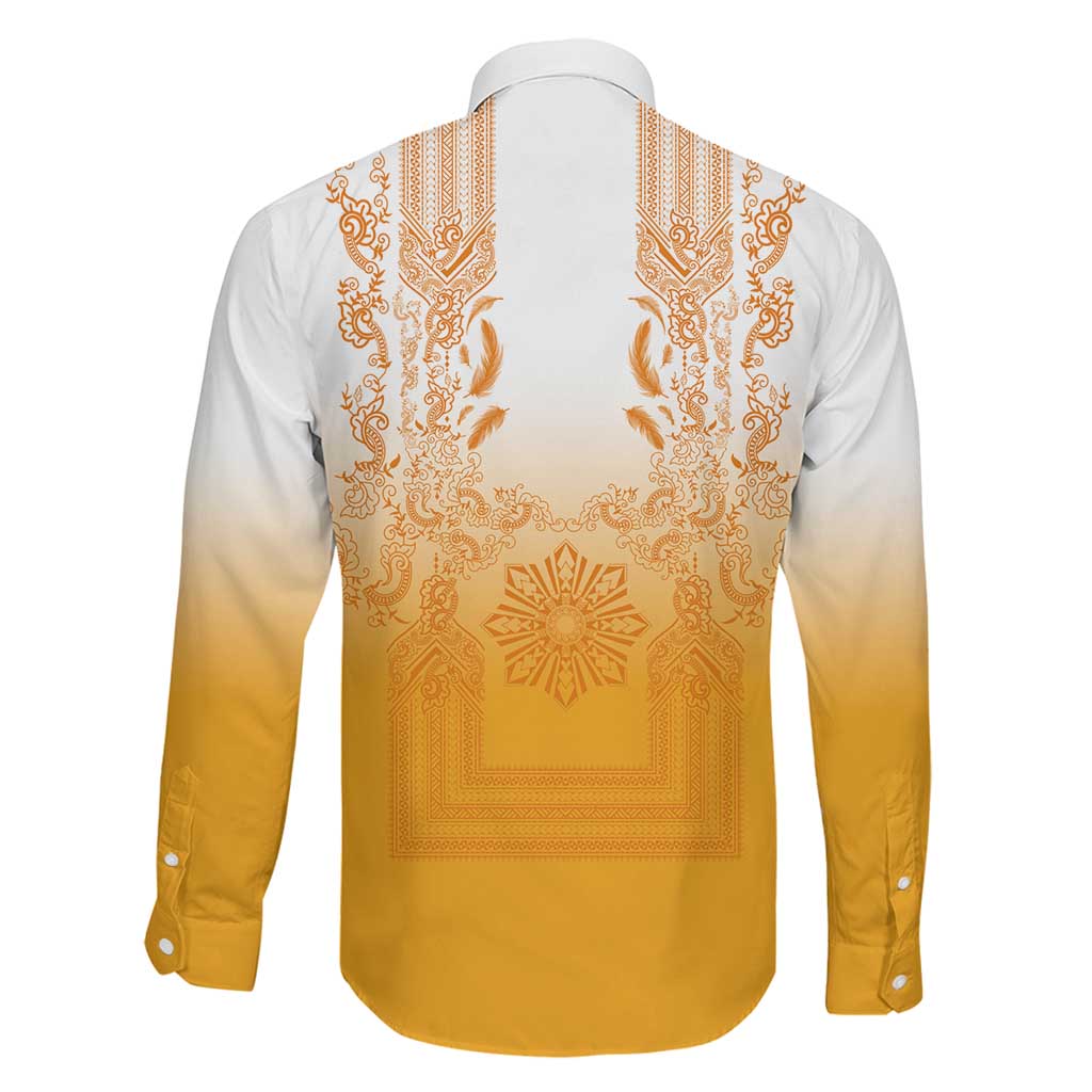 Philippines Barong Style Family Matching Summer Maxi Dress and Hawaiian Shirt with Polynesian Art and Leaf Motif Yellow Color LT03 - Polynesian Pride