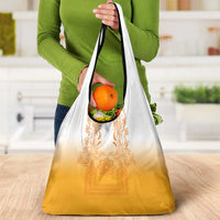 Philippines Barong Style Grocery Bag with Polynesian Art and Leaf Motif Yellow Color