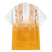 Philippines Barong Style Hawaiian Shirt with Polynesian Art and Leaf Motif Yellow Color