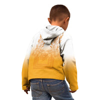 Philippines Barong Style Kid Hoodie with Polynesian Art and Leaf Motif Yellow Color
