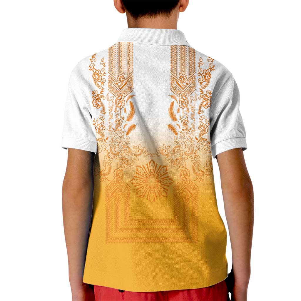 Philippines Barong Style Kid Polo Shirt with Polynesian Art and Leaf Motif Yellow Color