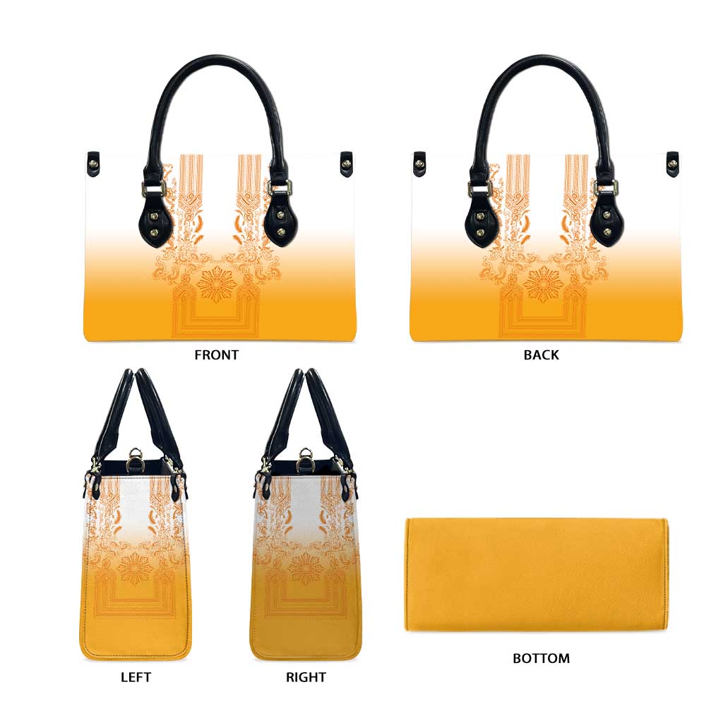 Philippines Barong Style Leather Bag with Polynesian Art and Leaf Motif Yellow Color