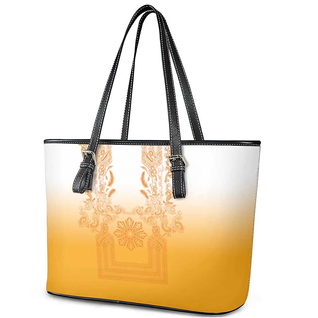 Philippines Barong Style Leather Tote Bag with Polynesian Art and Leaf Motif Yellow Color