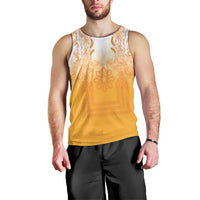 Philippines Barong Style Men Tank Top with Polynesian Art and Leaf Motif Yellow Color